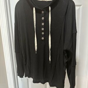 Black Hooded Button-Up Sweater